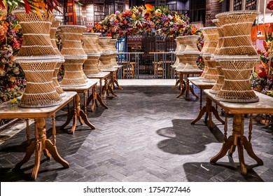 Restaurant's Bar Stools Place Upside Down On Counter After The Restaurant Is Closed