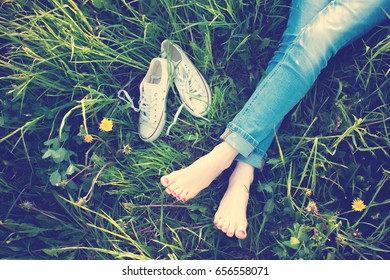 Resting Woman Lying Feet Girls Outdoors Stock Photo 656558071 ...