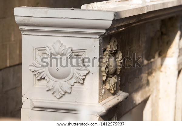 Restoration Fireplace Work Sculptor Studio Selective Stock Photo