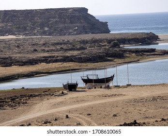 Restored Old Boat In The Ruins Of The Old Town Of Khor Rori, On The Silk Road. Oman