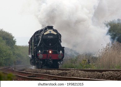 Restored Steam Engine, 45305, Running On The Mainline Near Penzance, Cornwall, UK.