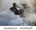 Restored steam locomotive steaming at Bewdley Station, Severn Valley Railway, Worcestershire, UK.