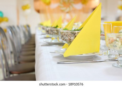 A Restraunt Table Served For A Banquet