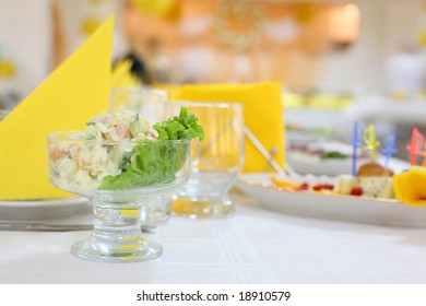 A Restraunt Table Served For A Banquet