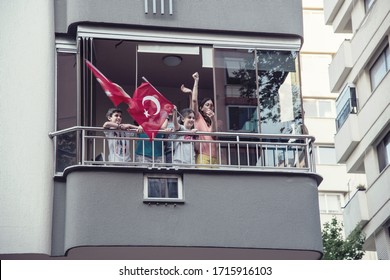 As A Result Of The Covid-19 People Have To Celebrate The Commemoration Of Atatürk, Youth And Sports Day From Their Balconies In Adana-Turkey. 05/19/2019