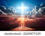 Resurrection - Light Cross Shape In Clouds - Risen - Jesus Ascends to Heaven Scene
