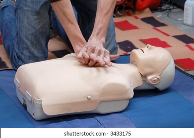 Resuscitation training using first-aid dummy - Shutterstock ID 3433175