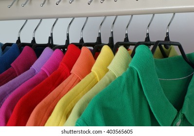 retail - clothes rail with colorful shirts