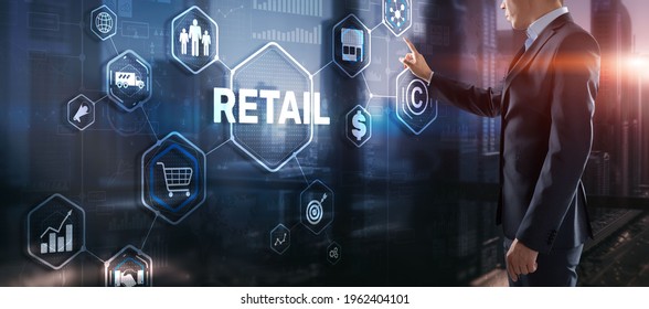 Retail Concept Marketing Channels E-commerce Shopping Automation On Virtual Screen