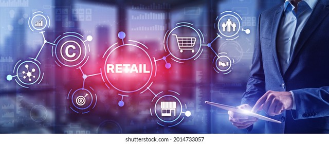 Retail Concept Marketing Channels E-commerce Shopping Automation On Virtual Screen