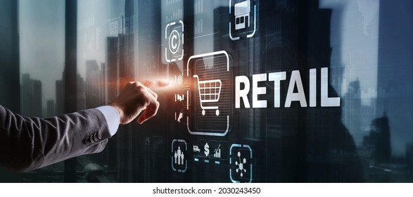 Retail Concept Marketing Channels E-commerce Shopping Automation On Virtual Screen