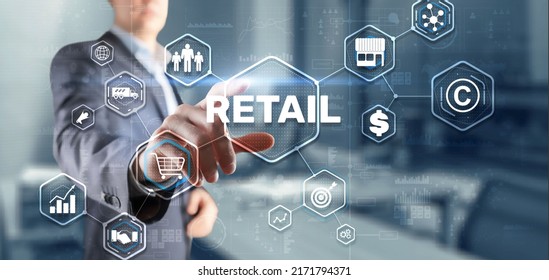 Retail Concept Marketing Channels E-commerce Shopping Automation On Virtual Screen