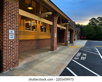 Retail Strip Mall Exterior Early Morning Close Up Georgia USA