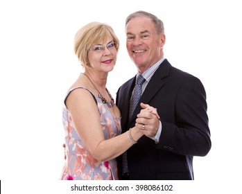 retired couple dressed up on white isolated background