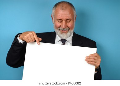 Retired Older Man Holding Up Poster Board That Is Ready For Text