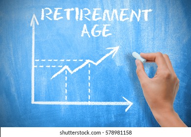 Retirement Age Concept With Graph Chart On Blue Chalkboard