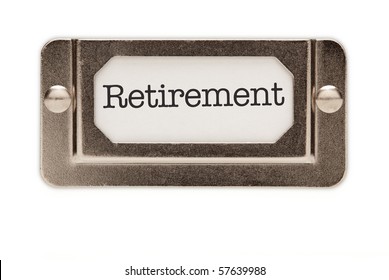 Retirement File Drawer Label Isolated On A White Background.