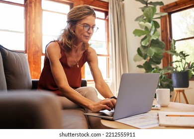 Retirement, Life Insurance And Senior Woman On Laptop For Finance And Investment Planning During Retirement At Home. Budget, Savings And Money Management, Annuity And Search On Internet.