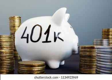 Retirement plan. Piggy bank with word 401k.