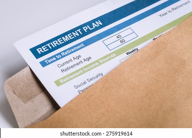 Retirement Planning Letter In Brown Envelope Opening, Business Concept