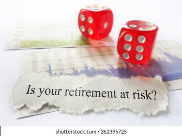 Retirement Risk News Headline With Dice And Stock Market Charts                               