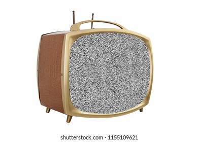 Retro 1950s portable television with static screen. 