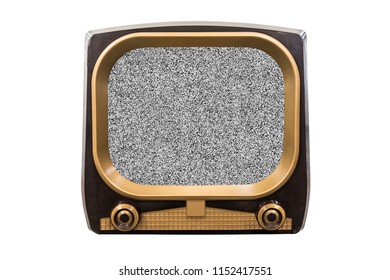 Retro 1950s Television Isolated On White With Static Screen.  