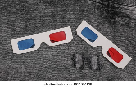 Retro 3d Glasses On Gray Jeans