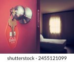 A Retro 70s Era USA Motel Room With Focus On The Key In The Door