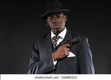 Retro African American Mafia Man Wearing Stock Photo 156085313 ...