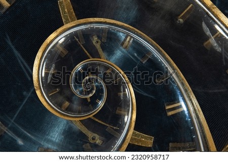 A retro analog clock spiraling into itself