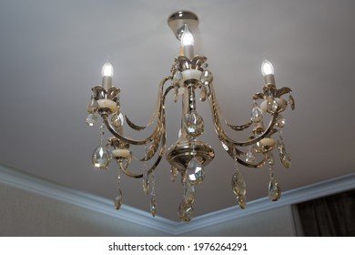 Retro Antique Ceiling Light With Crystal Decoration. Elegant Classic Chandelier . Luxurious Vintage Chandelier In Dark Style