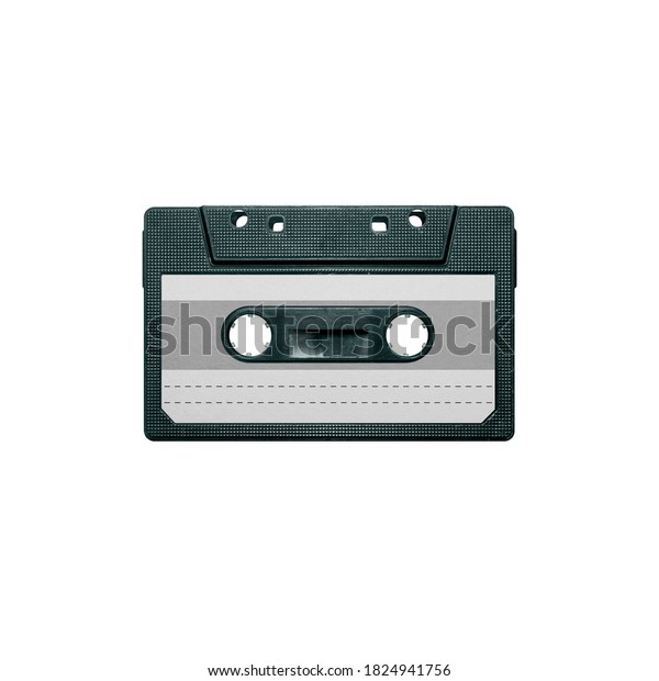 Retro audio cassette isolated on white background, pop\
art design, close up