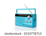 Retro Blue Radio Receiver with Clipping Path Isolated on White Background.