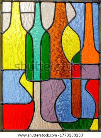 Retro Bottles and Vases Colorful Stained Glass Window Panel