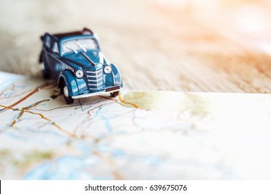 Retro Cabrio Car On The Map, Tourism Concept