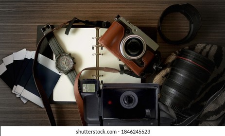 Retro Camera on Table, Old Camera, Empty Space...,