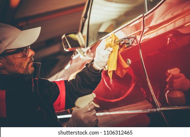 Retro Car Body Cleaning And Paint Restoration. Taking Care Of Classic Car.