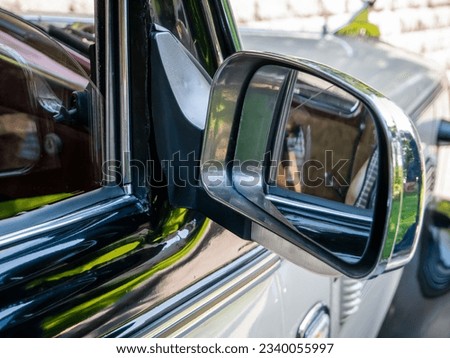 Retro car elements, mirrors, headlights, spare wheel, turn lights, door hinges, retro audi