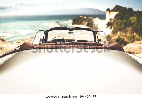 retro car of free space for your decoration and summer\
landscape 