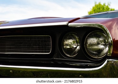 Retro Car Low Angle View. View Of The Chrome Bumper.