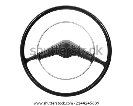 Retro car steering wheel isolated over white background