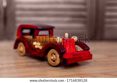 retro car toy, model, copy, vintage car, red, on dark background