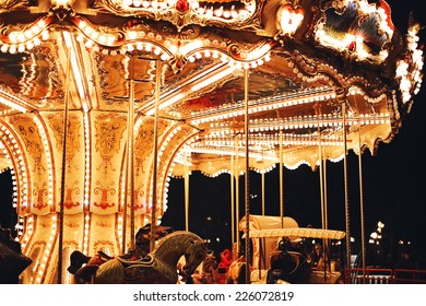 retro carousel at night