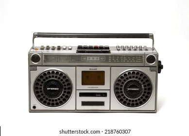 The retro cassette radio on white background