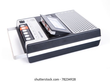 Retro Cassette Tape Player And Recorder Isolated On A White Background.