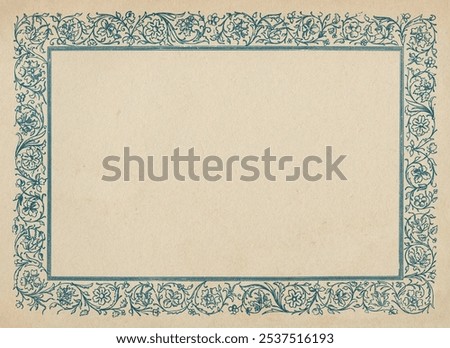 Retro certificate, diploma or photo frame border on blank vintage paper.