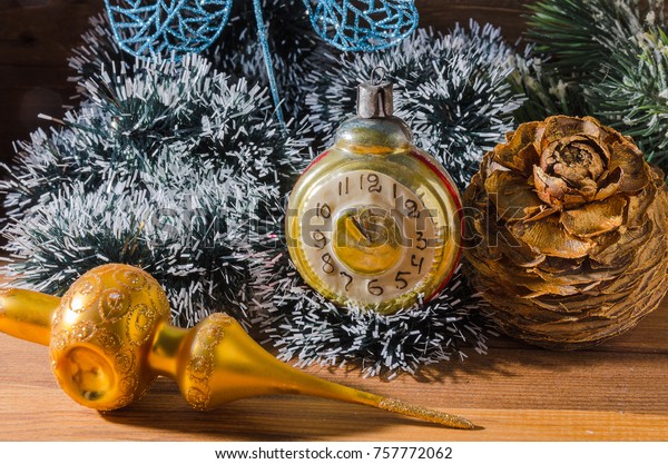 Retro Clock Old Fashioned Christmas Tree Stock Photo Edit Now