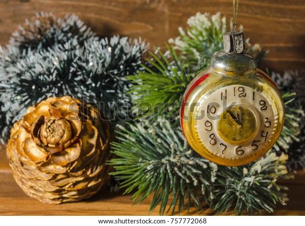 Retro Clock Old Fashioned Christmas Tree Stock Photo Edit Now
