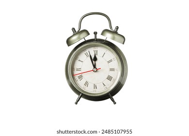 retro clock, pointer clock, green color alarm clock on isolated white background close up